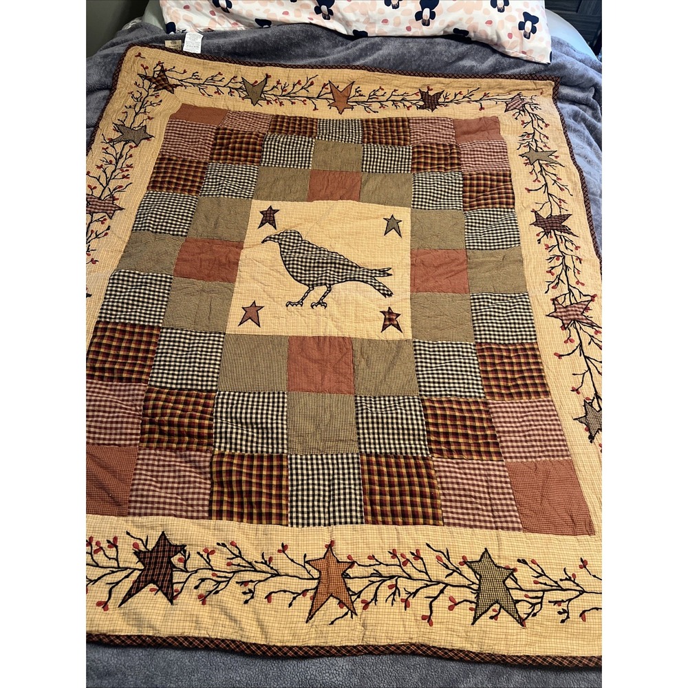 VHC Brands Heritage Farms Quilted Throw 50x60 Crow Star Primitive Country Wall